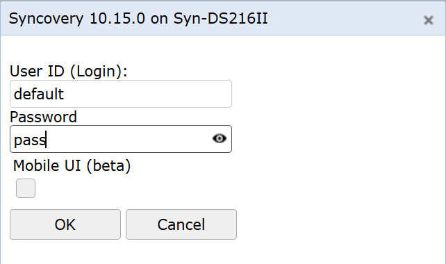 Screenshot showing Syncovery's login dialog