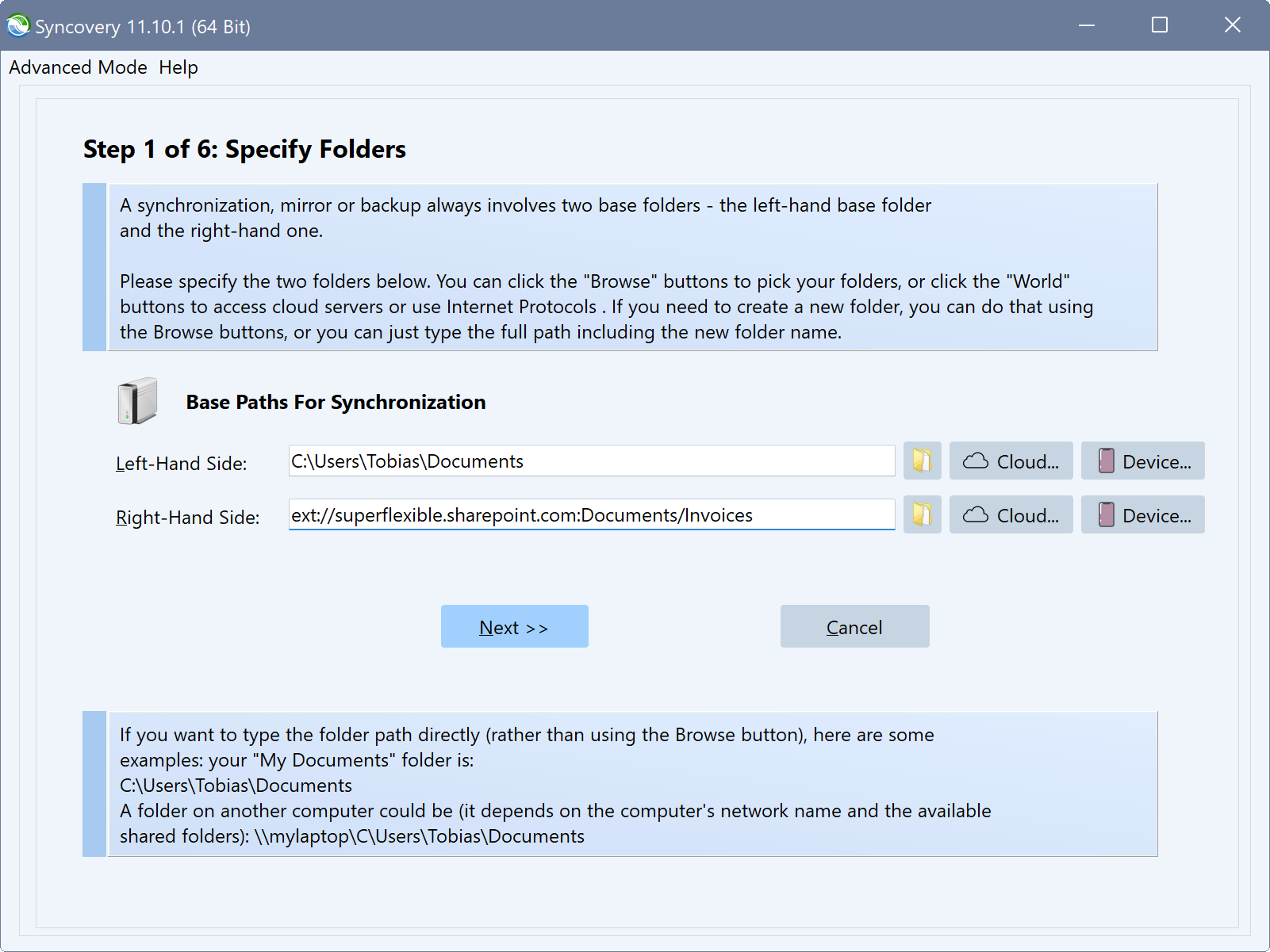 ウィザードモードで SharePoint を同期